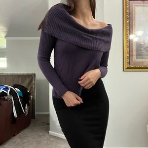 EUC Purple Long Sleeve Off the Shoulder Sweater Material Top